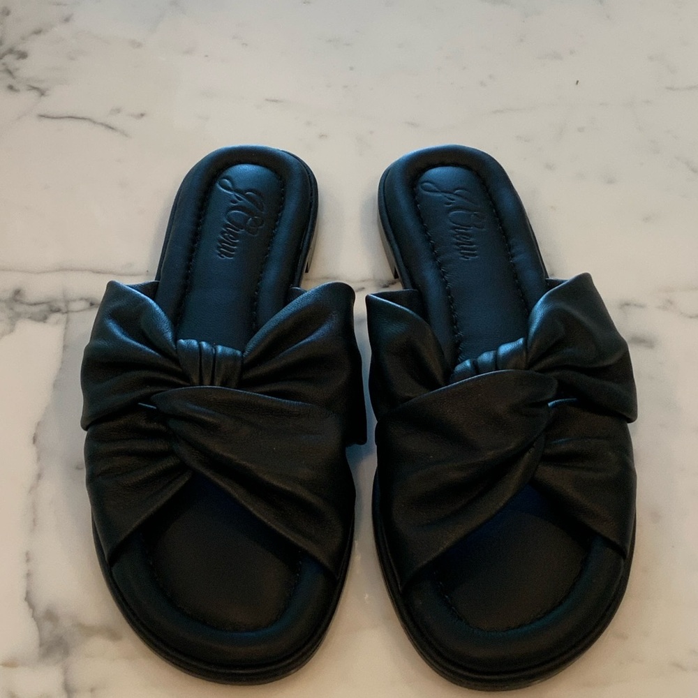 J. Crew Black Twist-Knot Slide Leather Sandals Size 8